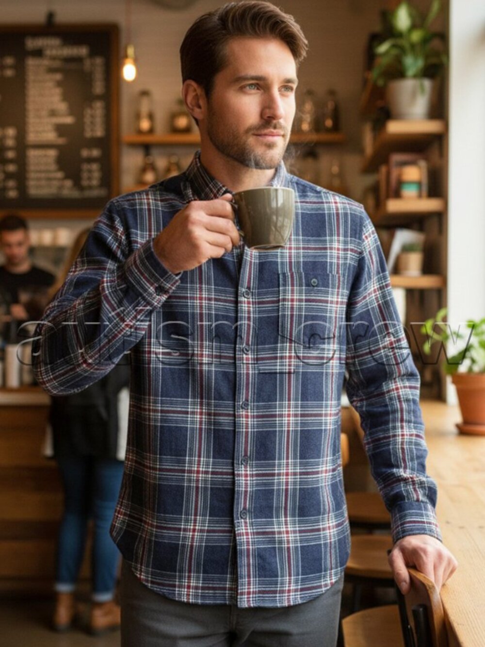 2/$40 💥🆕 American Threads Navy Striped Plaid LS Flannel Shirt | Small | 4370